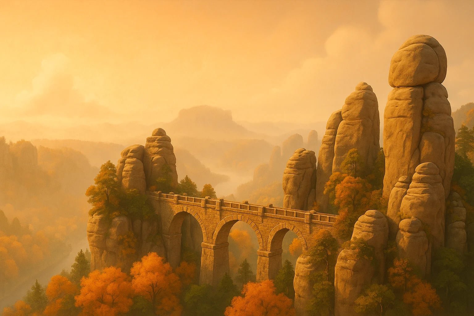 Saxon Switzerland in autumn - dramatic sandstone formations in Germany